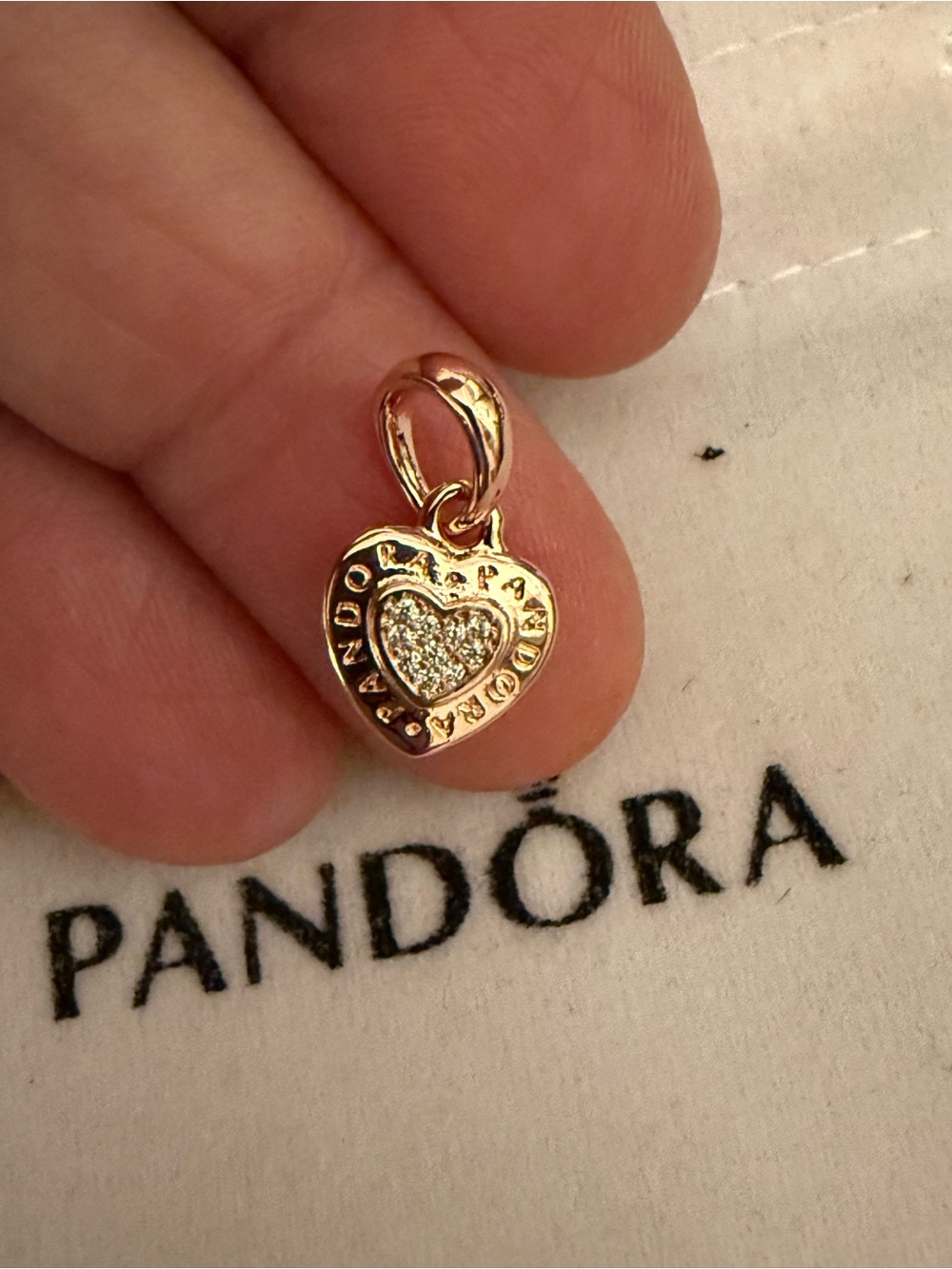 Pandora Rose Gold Heart Charm with Clear Pavé Stones